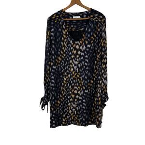 Equipment Femme Silk Dress Size M Bree Black Animal Print Long Sleeve Semi Sheer
